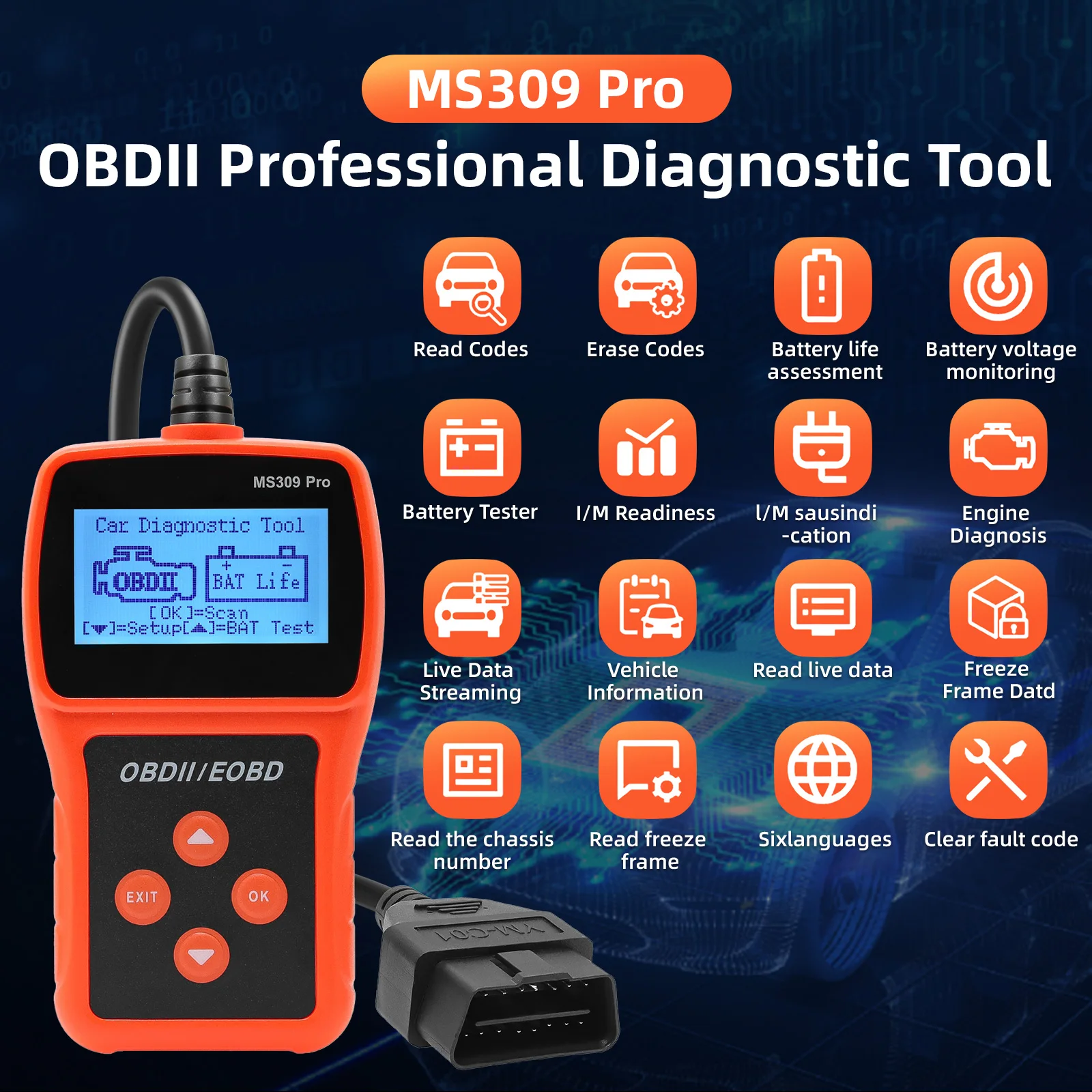 MS309 Pro OBD2 сканер OBD считыватель кодов неисправностей для проверки неисправностей двигателя, диагностический инструмент системы двигателя для автомобиля, грузовика
MS309 Pro OBD2 сканер OBD считыватель кодов неисправностей для проверки неисправностей двигателя, диагностический инструмент системы двигателя для автомобиля, грузовика