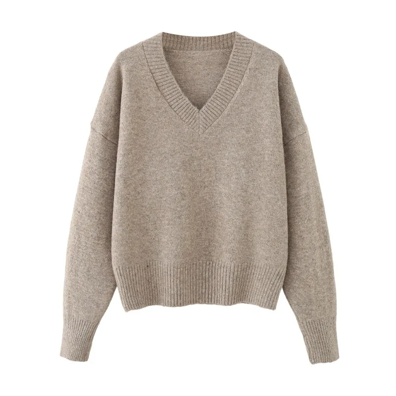 Autumn loose and versatile solid color V-neck loose long-sleeved knitted sweater
Autumn loose and versatile solid color V-neck loose long-sleeved knitted sweater