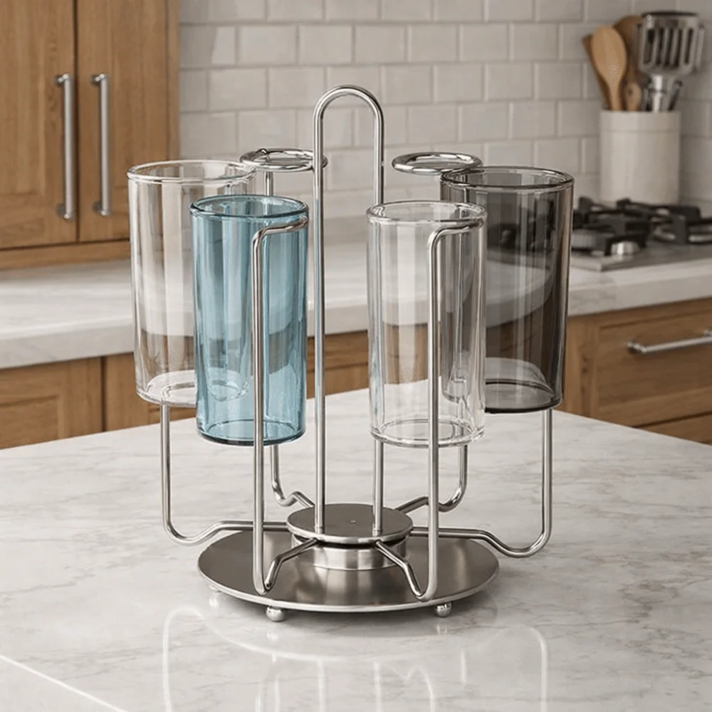 Stainless Steel Rotating Cup Holder Large Capacity Saving Space Cup Drying Rack Upside-Down with Tray Tea Cup Storage Shelf
Stainless Steel Rotating Cup Holder Large Capacity Saving Space Cup Drying Rack Upside-Down with Tray Tea Cup Storage Shelf