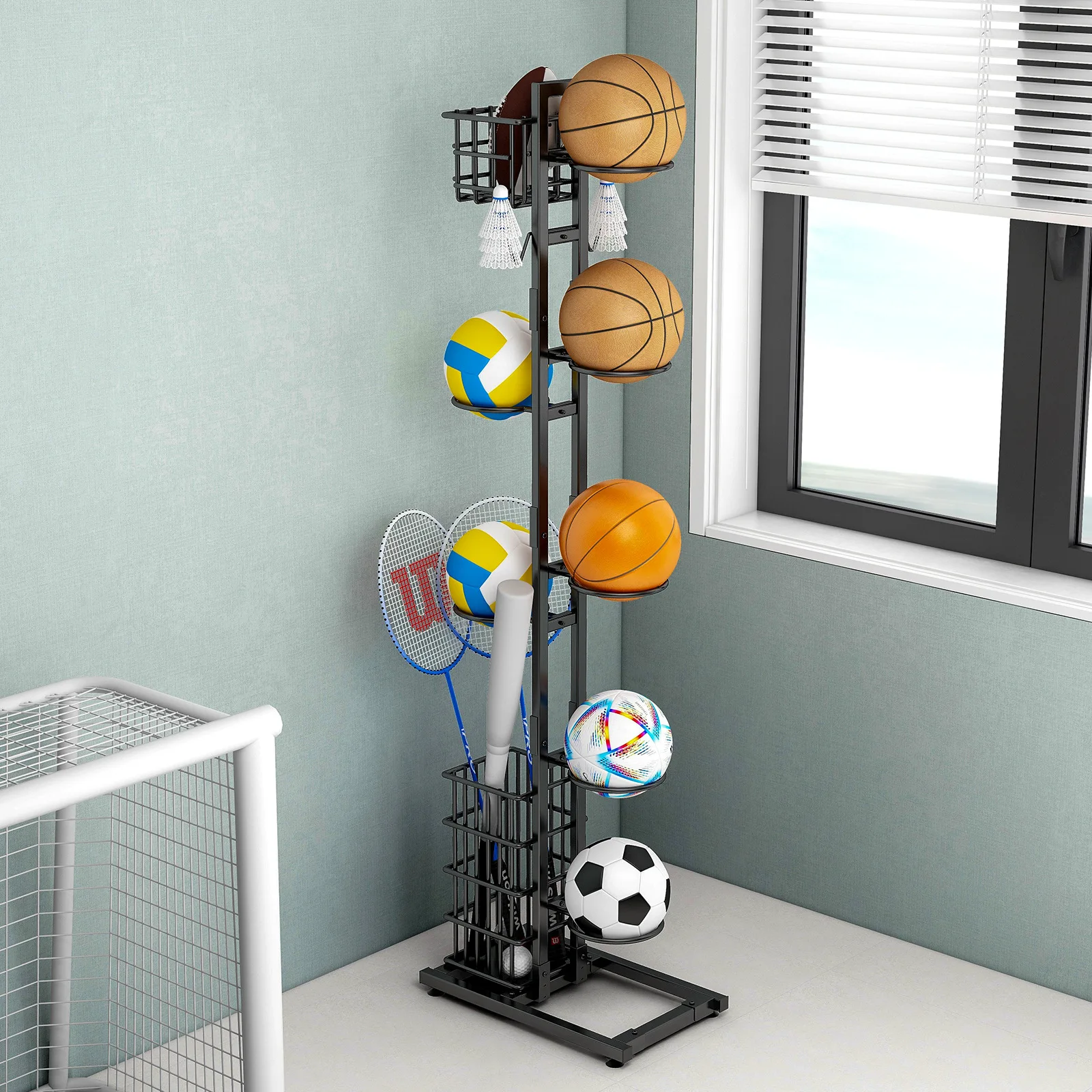 Многофункциональная стойка для баскетбольного футбола с размещением мяча, полка для хранения домашнего спортивного оборудования
Многофункциональная стойка для баскетбольного футбола с размещением мяча, полка для хранения домашнего спортивного оборудования