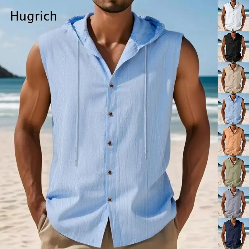 Men Crinkle Linen Sleeveless Hooded Shirt Drawstring Button Down Beach Vest Top
Men Crinkle Linen Sleeveless Hooded Shirt Drawstring Button Down Beach Vest Top