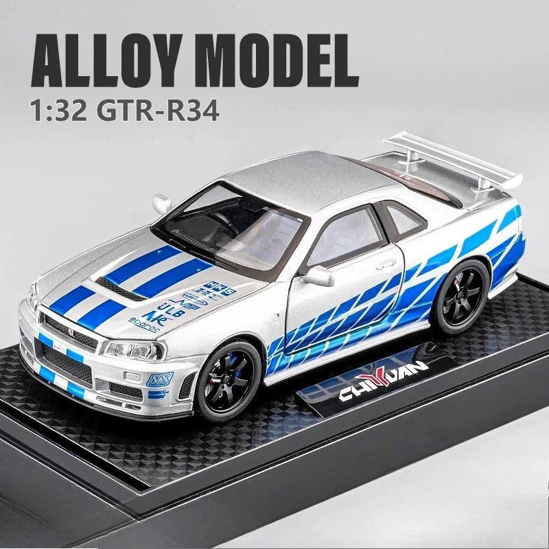 1:32 Nissan Skyline GTR-R34 модель спортивного автомобиля из сплава, литье под давлением, металлические гоночные машины, модель автомобиля, звуковые и световые игрушки, подарки
1:32 Nissan Skyline GTR-R34 модель спортивного автомобиля из сплава, литье под давлением, металлические гоночные машины, модель автомобиля, звуковые и световые игрушки, подарки