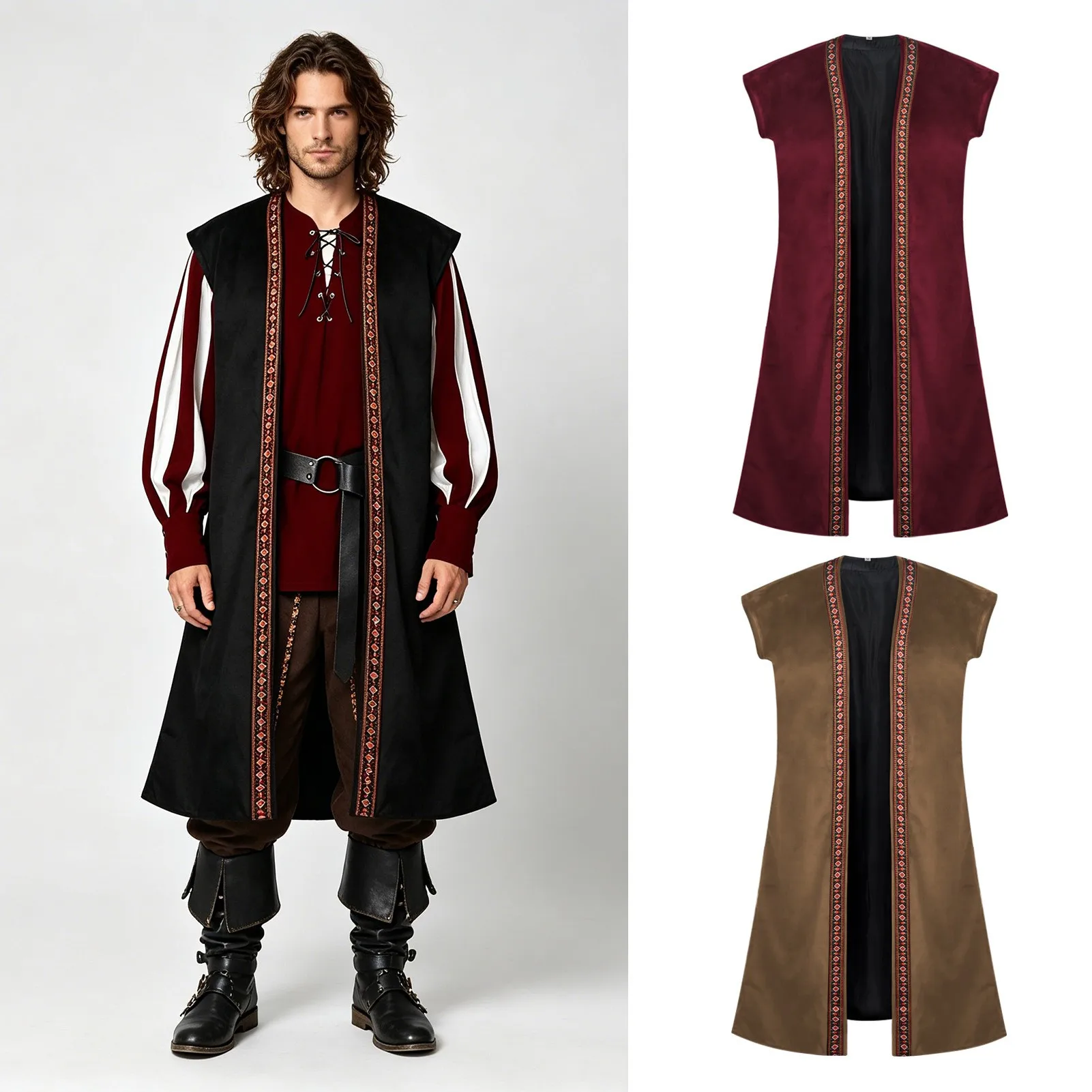 Medieval Men's Vest Robe Renaissance Samurai Pirate Costume Embroidered Halloween Jacket Knight Role Play Polyester Fiber
Medieval Men's Vest Robe Renaissance Samurai Pirate Costume Embroidered Halloween Jacket Knight Role Play Polyester Fiber