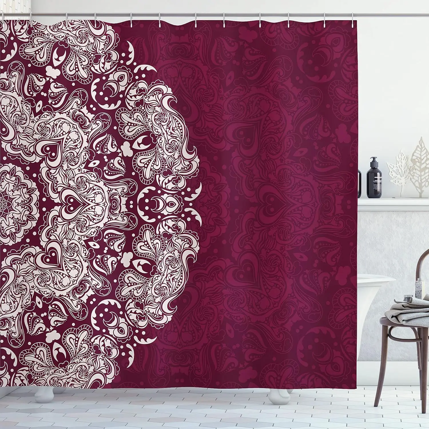 Burgundy Mandala Shower Curtain Boho Floral Pattern Elegant Bathroom Decor Linen160x180
Burgundy Mandala Shower Curtain Boho Floral Pattern Elegant Bathroom Decor Linen160x180