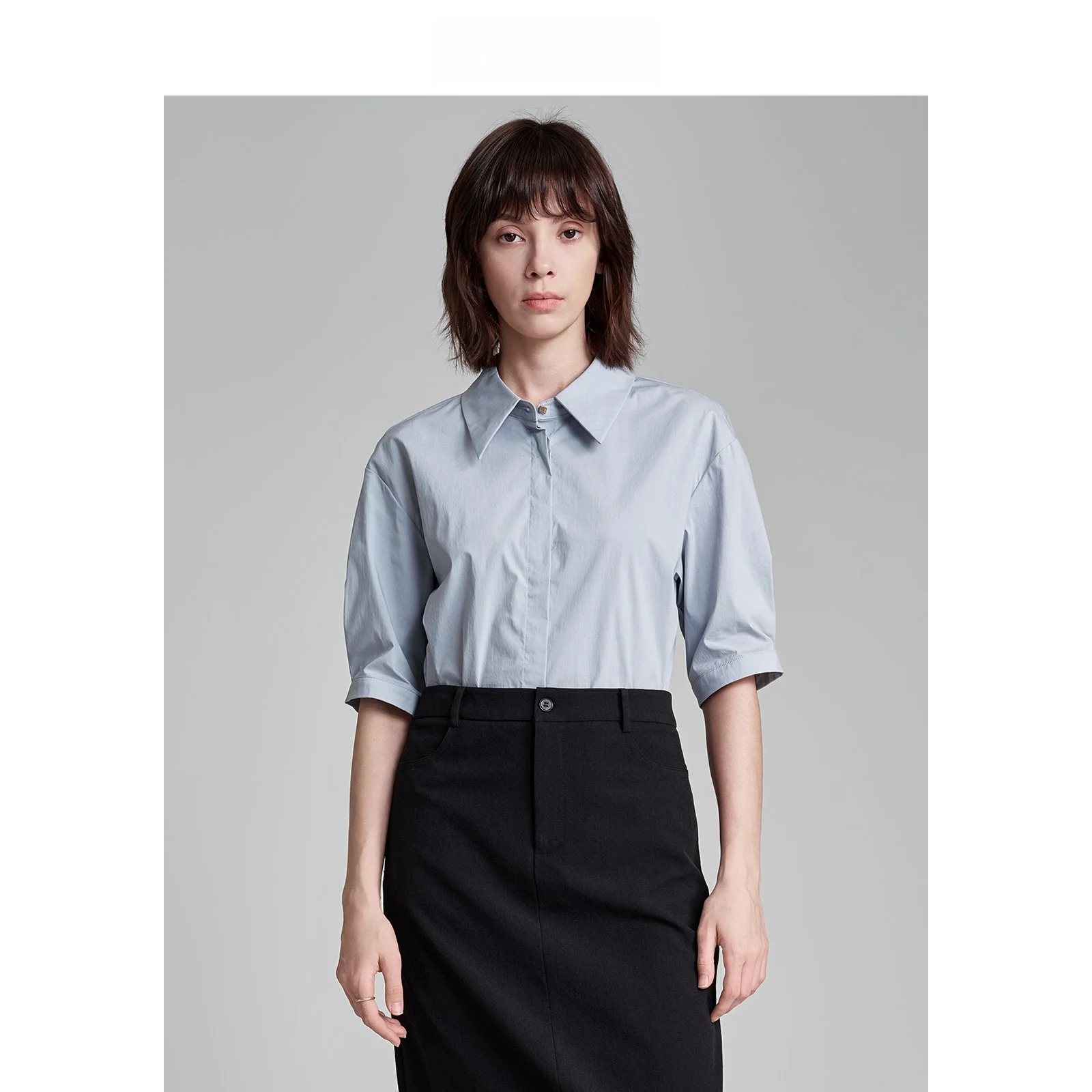 Light Blue Sharp Collar Seven Sleeve Women's Shirt Office Commute Style Miniature Commuter Suit Skirt Spring Summer Cotton Blend
Light Blue Sharp Collar Seven Sleeve Women's Shirt Office Commute Style Miniature Commuter Suit Skirt Spring Summer Cotton Blend