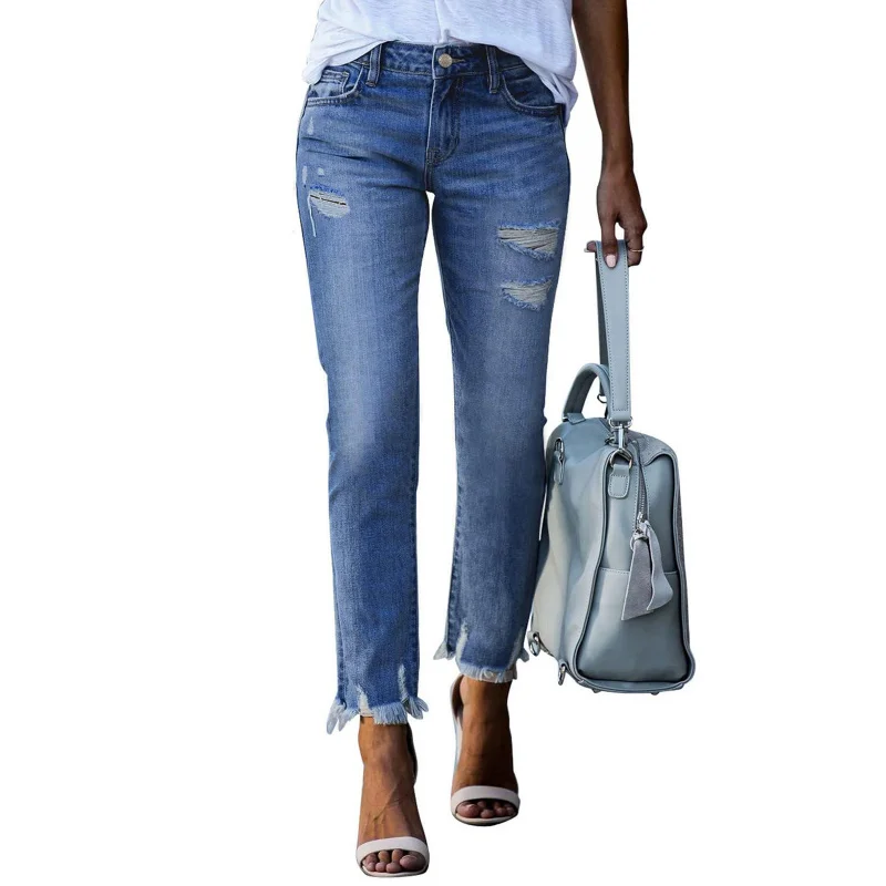 Washed Ripped Women's Jeans Trendy 2026 New Style Torn Edge Denim 9-Inch Pants Casual High Waist Straight Leg Blue Jeans
Washed Ripped Women's Jeans Trendy 2026 New Style Torn Edge Denim 9-Inch Pants Casual High Waist Straight Leg Blue Jeans