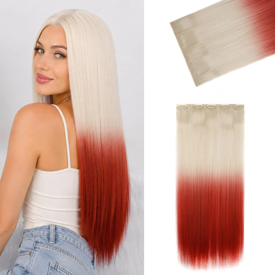 Gradient Color 24 inch Straight Long Synthetic Clip Hair Extensions 1 PCS Set Thick Clip in on Hair Extensions for Woman Use
Gradient Color 24 inch Straight Long Synthetic Clip Hair Extensions 1 PCS Set Thick Clip in on Hair Extensions for Woman Use