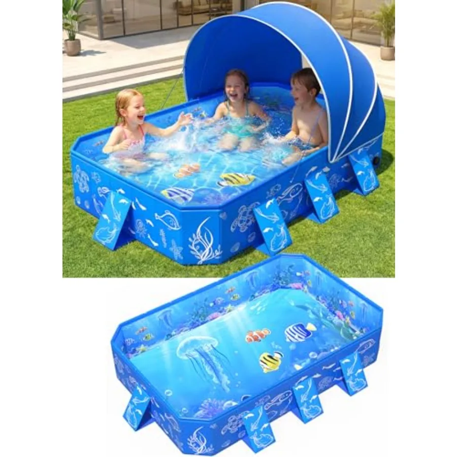 Backyard foldable kiddie pool with canopy, PVC material, blue, non-inflatable, quick-setup shade protection for toddlers
Backyard foldable kiddie pool with canopy, PVC material, blue, non-inflatable, quick-setup shade protection for toddlers