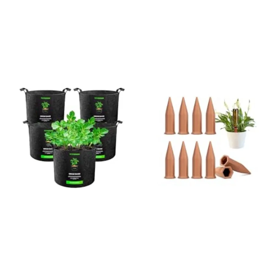 5-Pack 7 Gallon Plant Grow Bags with 10Pcs Self-Watering Spikes 7 Inch Hexagonal Terracotta Watering Stakes Auto-Water Device P
5-Pack 7 Gallon Plant Grow Bags with 10Pcs Self-Watering Spikes 7 Inch Hexagonal Terracotta Watering Stakes Auto-Water Device P
