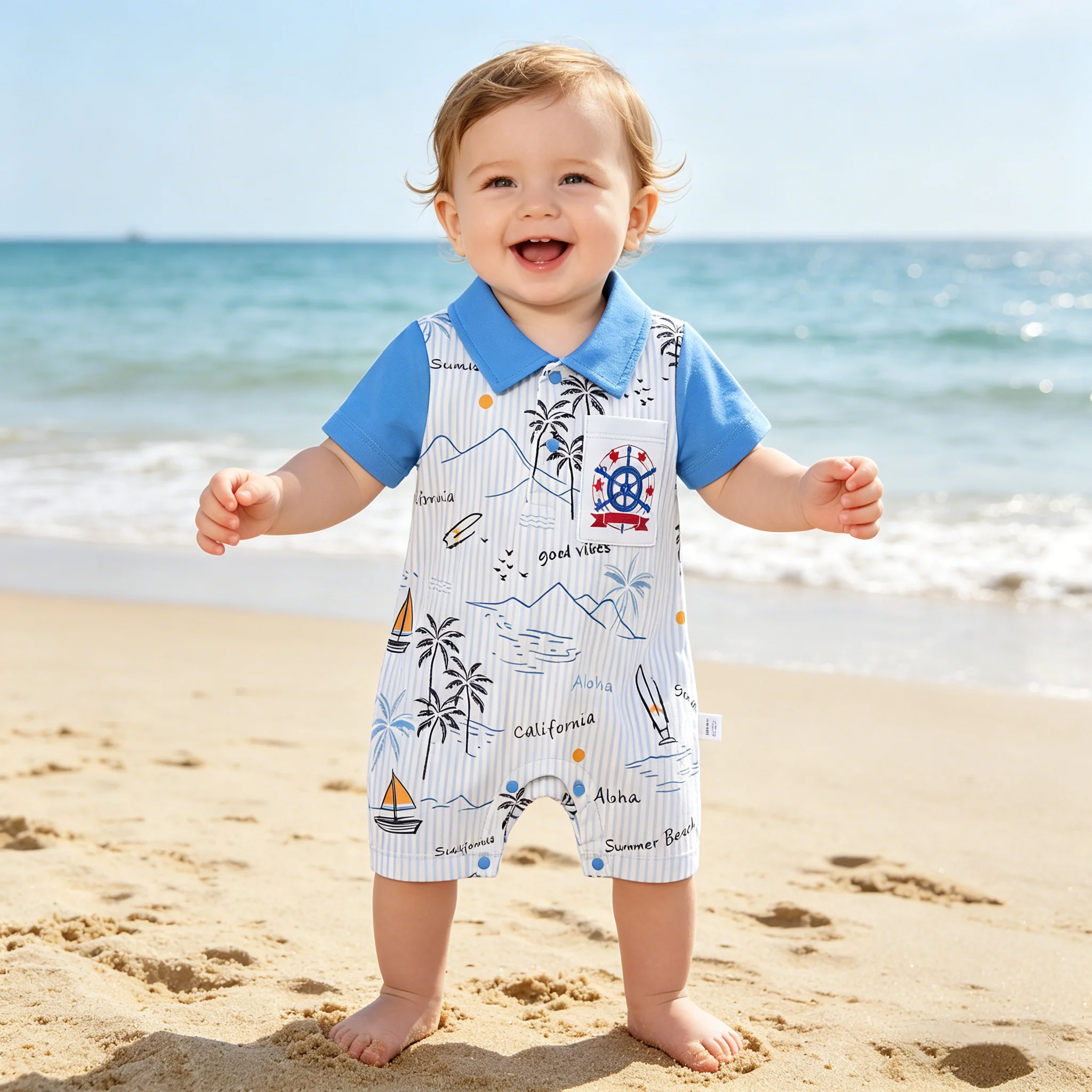 Newborn Baby Boys Summer Nautical Beach Style Short Sleeve Lapel Collar Printed Romper
Newborn Baby Boys Summer Nautical Beach Style Short Sleeve Lapel Collar Printed Romper