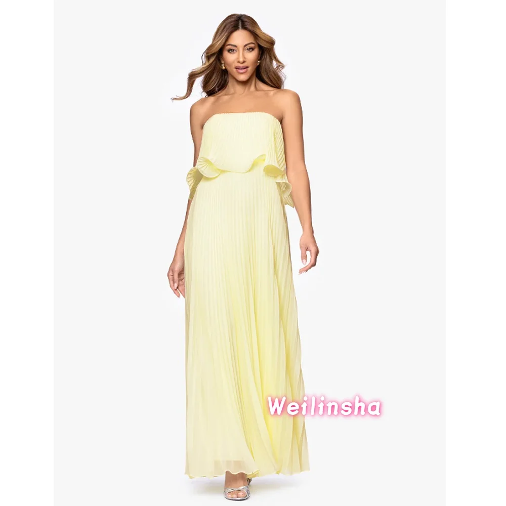 Yellow Chiffon Mother of The Bride Dress Strapless Tiered Formal Party Dress A line Long Dubai Arab Mother Dresses Customized
Yellow Chiffon Mother of The Bride Dress Strapless Tiered Formal Party Dress A line Long Dubai Arab Mother Dresses Customized