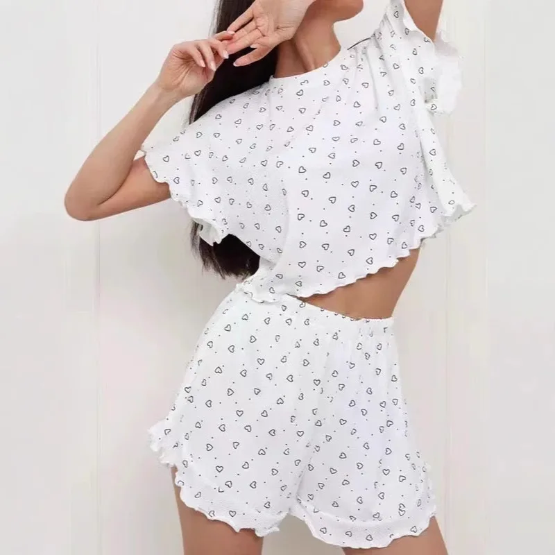 2025 New Loungewear Women's Casual Print Set Ruffle Short Sleeve Sleepwear Crew Neck Shorts Pajamas 2-Piece Set Clothes
2025 New Loungewear Women's Casual Print Set Ruffle Short Sleeve Sleepwear Crew Neck Shorts Pajamas 2-Piece Set Clothes