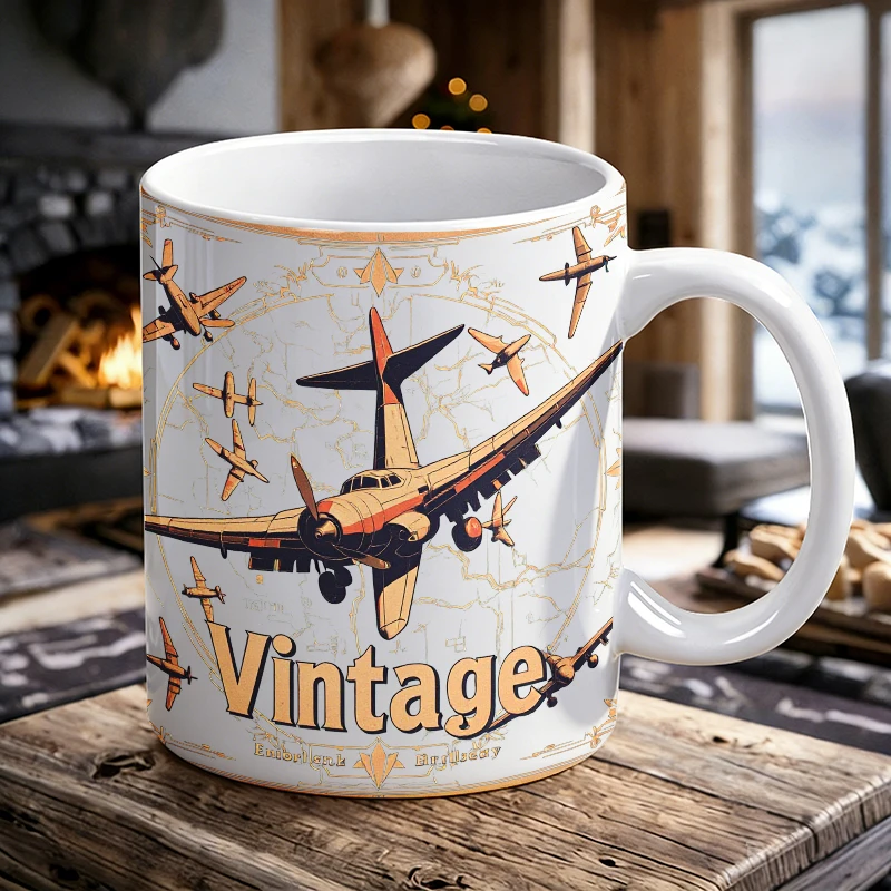 Vintage airplane illustration ceramic mug, coffee cup, milk cup, office tea cup, drinking cup, gift for friends, fade-resistant
Vintage airplane illustration ceramic mug, coffee cup, milk cup, office tea cup, drinking cup, gift for friends, fade-resistant