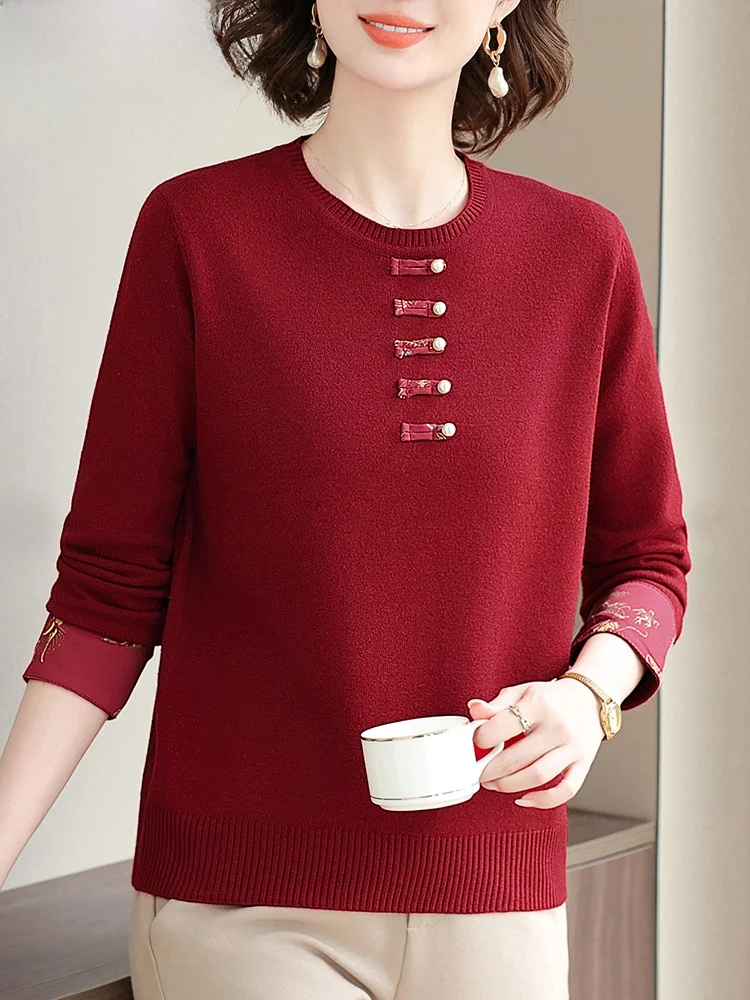 Модный красный вязаный свитер-базовый слой для женщин среднего и старшего возраста, прямого кроя, из смесового полиэстера, с круглым вырезом.
Модный красный вязаный свитер-базовый слой для женщин среднего и старшего возраста, прямого кроя, из смесового полиэстера, с круглым вырезом.