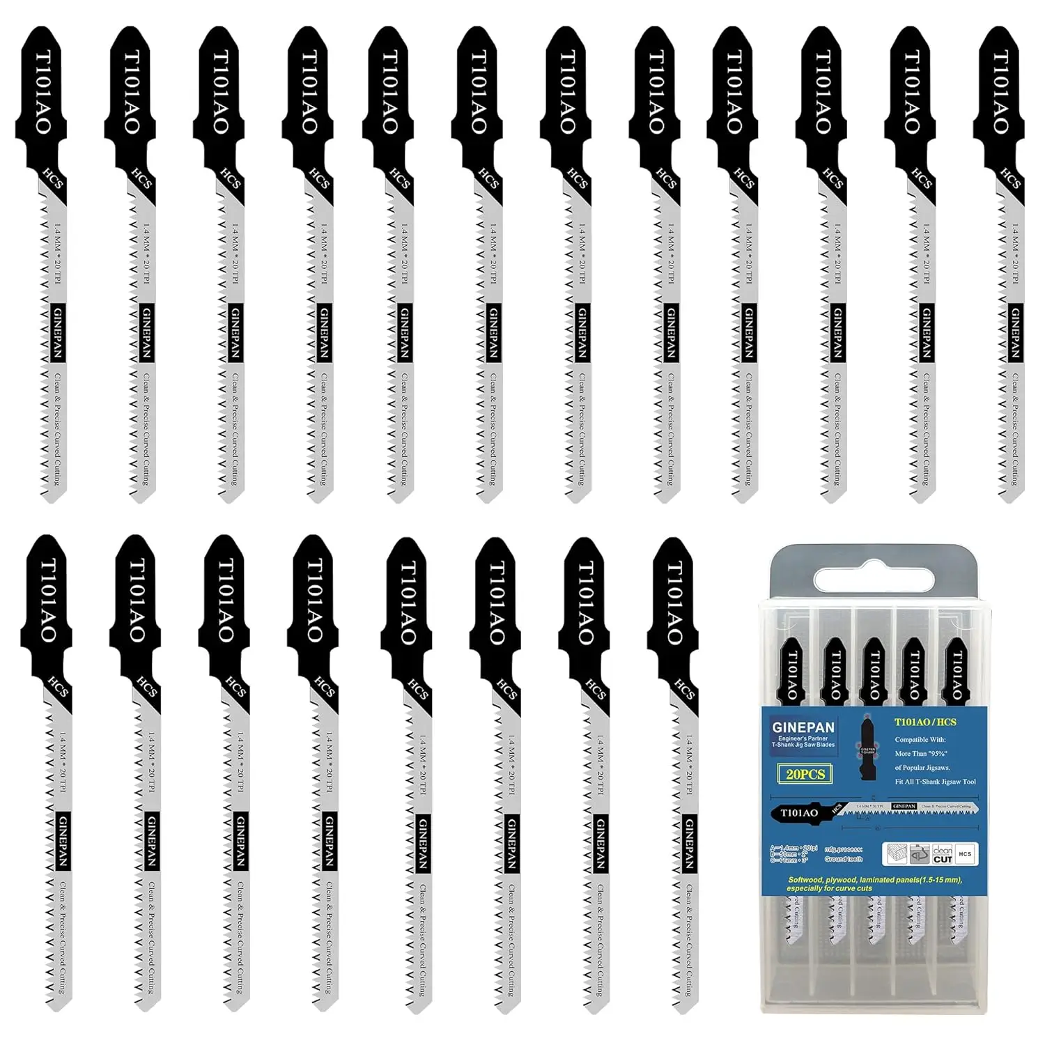 Jigsaw Blades T Shank 20PCS T101AO with Case, Compatible with Dewalt Bosch Jig Saw Blades Set for Wood, 3 in. 20 TPI Curved &
Jigsaw Blades T Shank 20PCS T101AO with Case, Compatible with Dewalt Bosch Jig Saw Blades Set for Wood, 3 in. 20 TPI Curved &