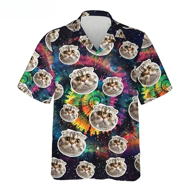 Пляжная рубашка с рисунком Tie Dye Cat Harajuku, модная короткошерстная блузка с коротким рукавом, милая британская короткошерстная блузка с лацканами, футболка на заказ
Пляжная рубашка с рисунком Tie Dye Cat Harajuku, модная короткошерстная блузка с коротким рукавом, милая британская короткошерстная блузка с лацканами, футболка на заказ