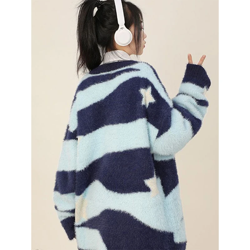 Harajuku Striped Knitted Cardigan Women Y2K Star Print Sweater Coat Streetwear Oversized Long Sleeve Jumpers Loose Knitwear Tops
Harajuku Striped Knitted Cardigan Women Y2K Star Print Sweater Coat Streetwear Oversized Long Sleeve Jumpers Loose Knitwear Tops