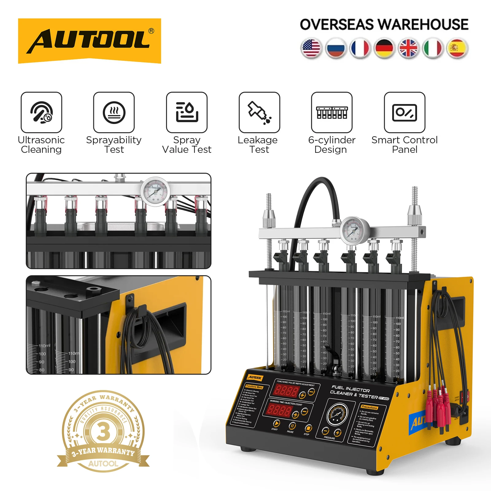 AUTOOL CT200 Car Fuel Injector Cleaner Ultrasonic Cleaning Machine 12V Tester Machine for Ford-Honda-Nissan-Renault-Toyota-VW
AUTOOL CT200 Car Fuel Injector Cleaner Ultrasonic Cleaning Machine 12V Tester Machine for Ford-Honda-Nissan-Renault-Toyota-VW