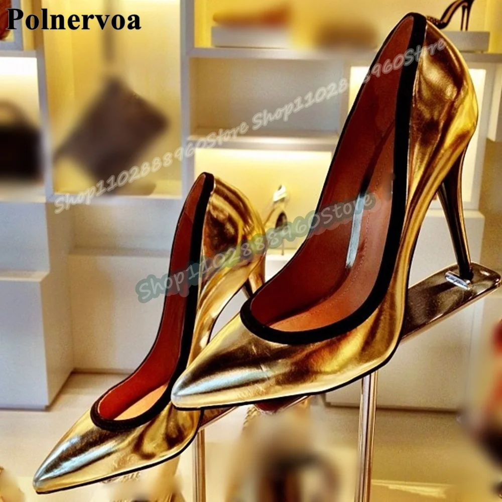 Luxurious Gold Metallic Glossy Leather Pointy Pumps Stilettos High Heel Shoes For Women Slip On Pointed Toe Zapatos Para Mujer
Luxurious Gold Metallic Glossy Leather Pointy Pumps Stilettos High Heel Shoes For Women Slip On Pointed Toe Zapatos Para Mujer