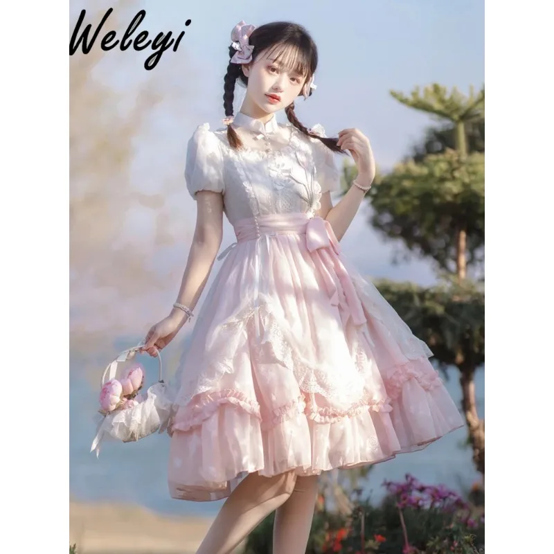 Jirai Kei Clothes Sweet Girl Lolita Dress 2024 Spring/Summer Princess Fairy Core Lace Stitching Beaded Short Sleeve Bow Dresses
Jirai Kei Clothes Sweet Girl Lolita Dress 2024 Spring/Summer Princess Fairy Core Lace Stitching Beaded Short Sleeve Bow Dresses