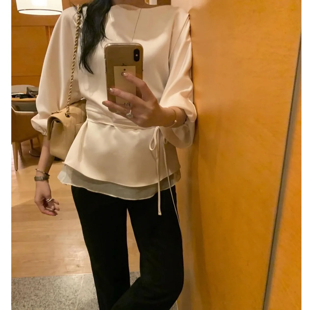Slimming Long Sleeve Shirt round Neck Splice Belted Women's Top Korean Style Chic Autumn New Arrival Fashion Ladies' Blouse
Slimming Long Sleeve Shirt round Neck Splice Belted Women's Top Korean Style Chic Autumn New Arrival Fashion Ladies' Blouse