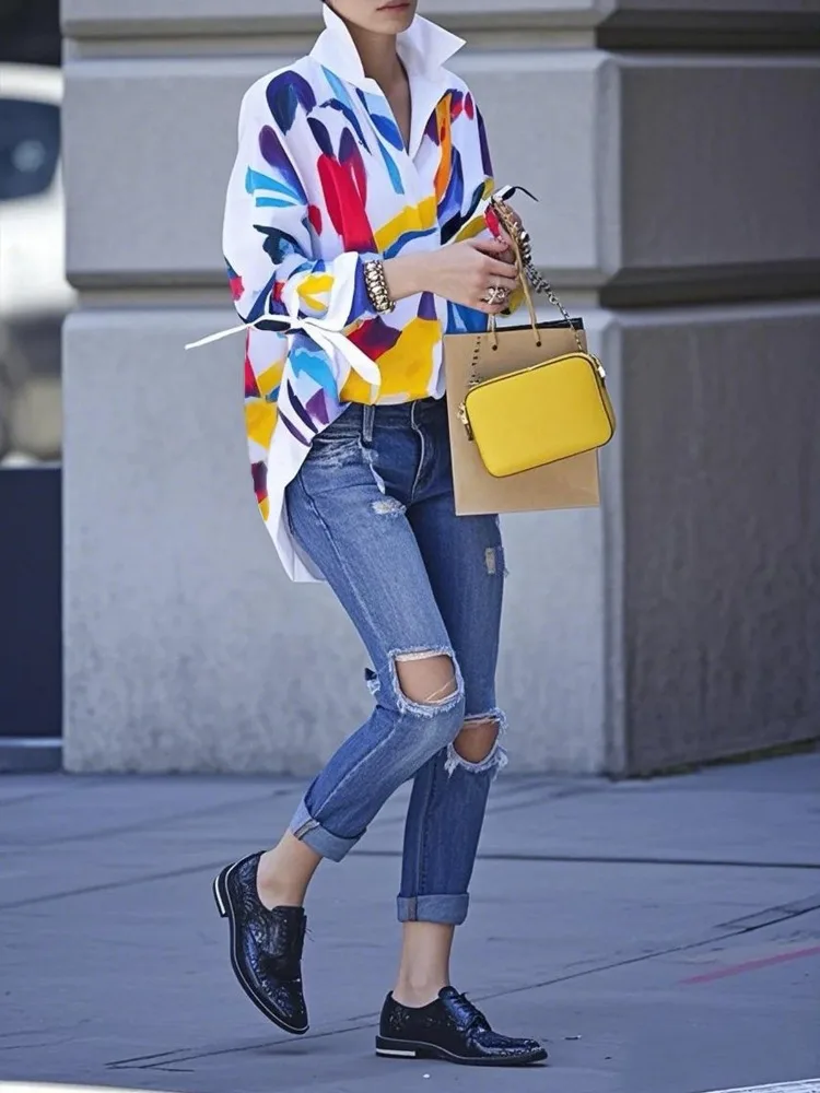 UOOZEE 2026 New Trendy Colorful Abstract Printed White Shirts For Women 3/4 Sleeves Loose Buttoned High-low Casual Blouses Tops
UOOZEE 2026 New Trendy Colorful Abstract Printed White Shirts For Women 3/4 Sleeves Loose Buttoned High-low Casual Blouses Tops