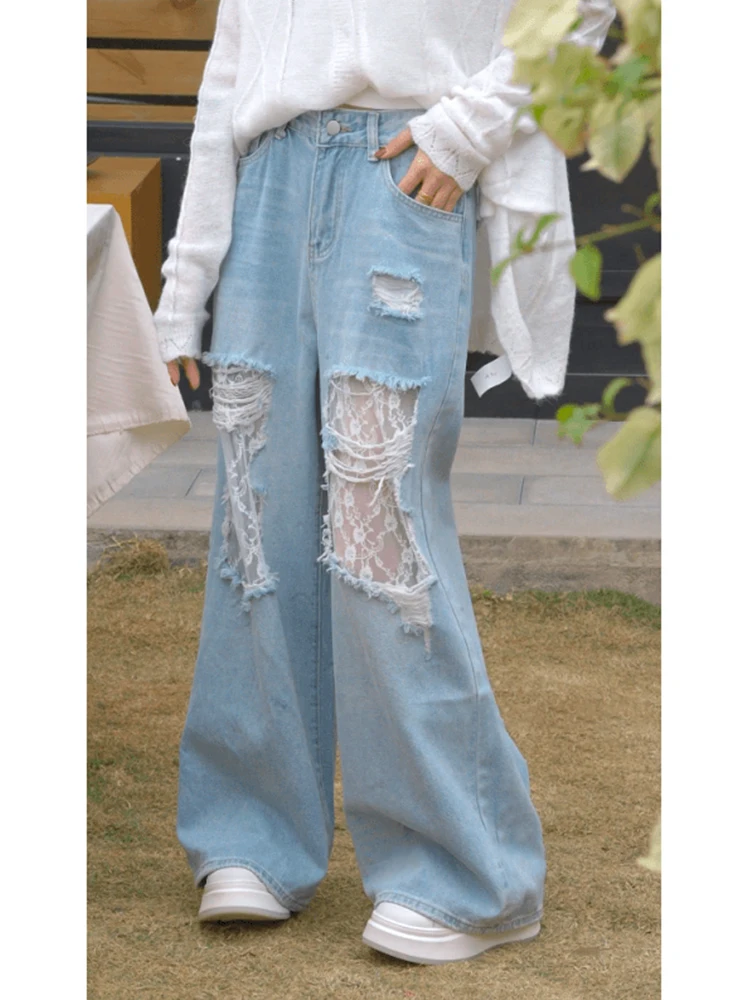 Light Blue Lace Splicing Wide Leg Jeans Women's High Waist Summer Design Loose Long Pants Versatile Casual High Waist Jeans
Light Blue Lace Splicing Wide Leg Jeans Women's High Waist Summer Design Loose Long Pants Versatile Casual High Waist Jeans
