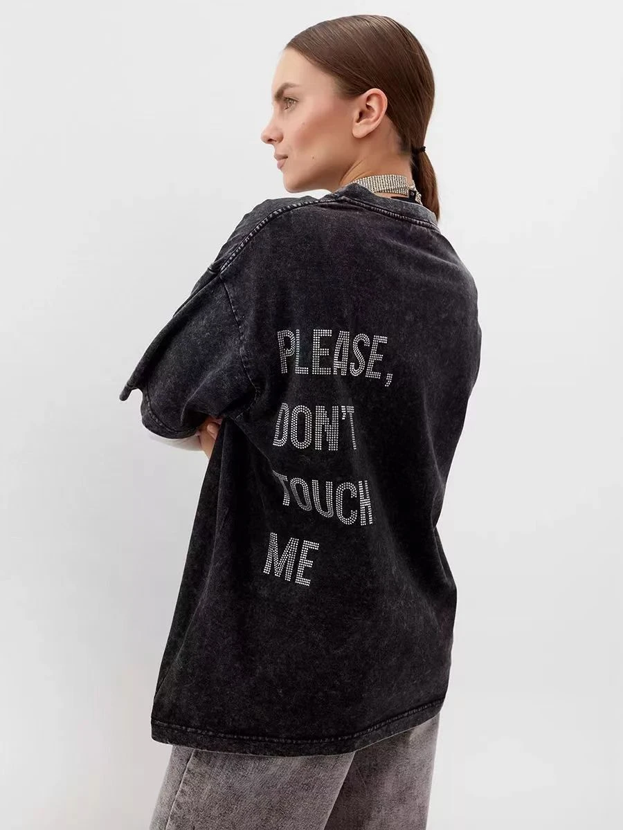 Винтажная свободная футболка с круглым вырезом, стразами и надписью, из хлопка, креативная, для повседневной носки, летняя, женская
Винтажная свободная футболка с круглым вырезом, стразами и надписью, из хлопка, креативная, для повседневной носки, летняя, женская