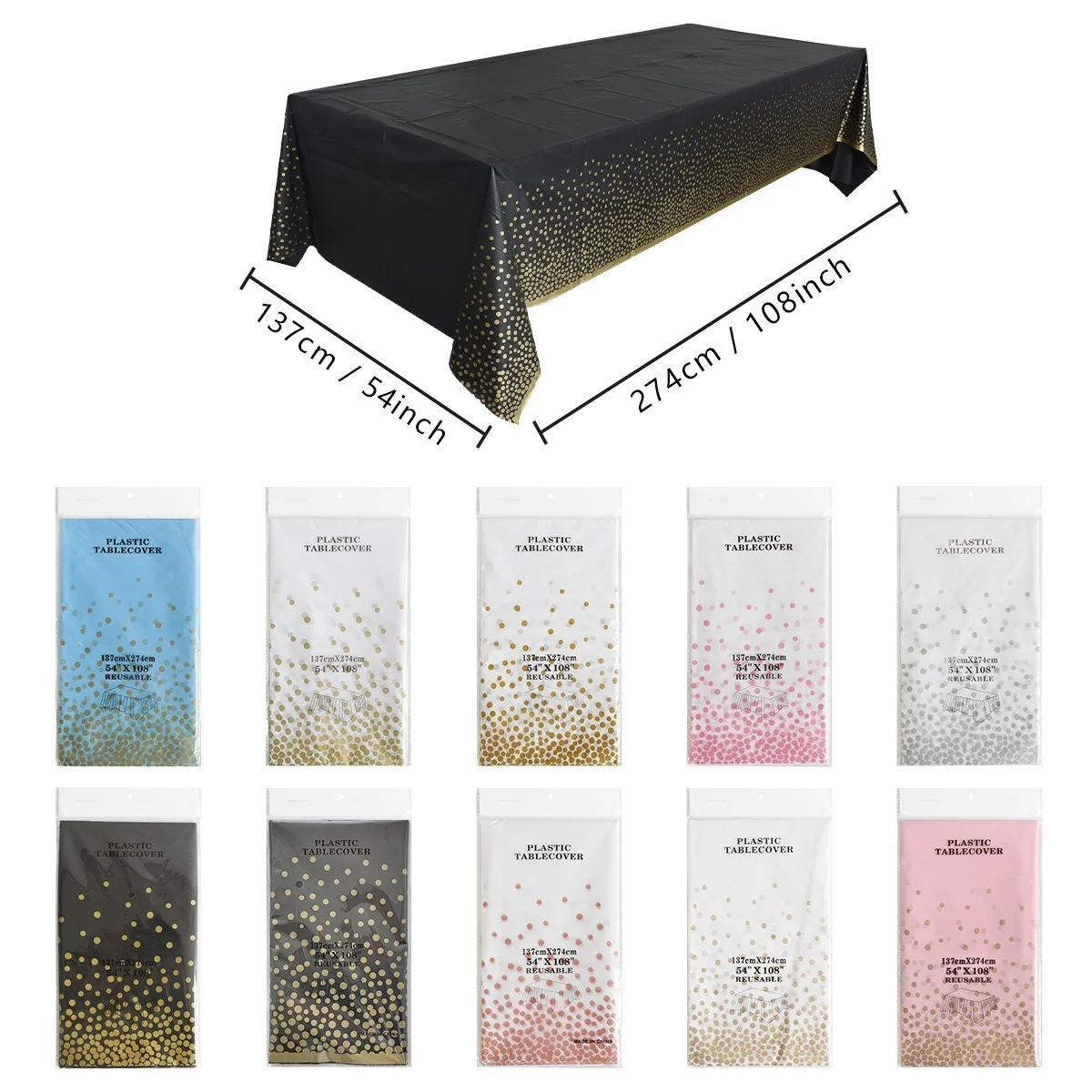 Gold Polka Dots Confetti Plastic Tablecloths Disposable Table Covers Thanksgiving Table Cloths for Picnic Birthday Wedding Party
Gold Polka Dots Confetti Plastic Tablecloths Disposable Table Covers Thanksgiving Table Cloths for Picnic Birthday Wedding Party