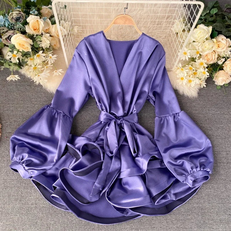 Chic Elegant Satin Ruffle Lantern Sleeve Dress Sexy Birthday Party Vestidos Slim Women Spring Autumn Dress
Chic Elegant Satin Ruffle Lantern Sleeve Dress Sexy Birthday Party Vestidos Slim Women Spring Autumn Dress
