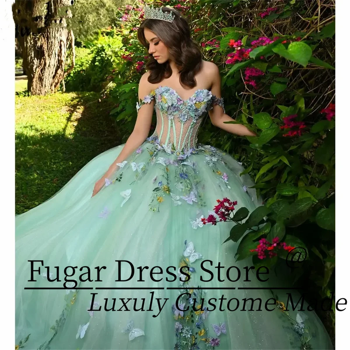 Mint Green Illusion Floral Appliques Lace Ball Gown Quinceanera Dress Off The Shoulder 3D Flowers Princess Sweet 15 16 Birthday
Mint Green Illusion Floral Appliques Lace Ball Gown Quinceanera Dress Off The Shoulder 3D Flowers Princess Sweet 15 16 Birthday