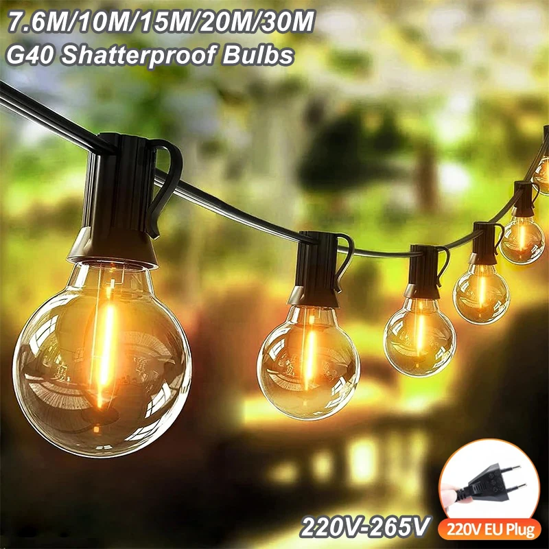 Наружный светодиодный светильник G40, небьющиеся шаровые лампы, вилка европейского стандарта, светильники для двора, водонепроницаемый теплый свет, декор для сада и заднего двора
Наружный светодиодный светильник G40, небьющиеся шаровые лампы, вилка европейского стандарта, светильники для двора, водонепроницаемый теплый свет, декор для сада и заднего двора