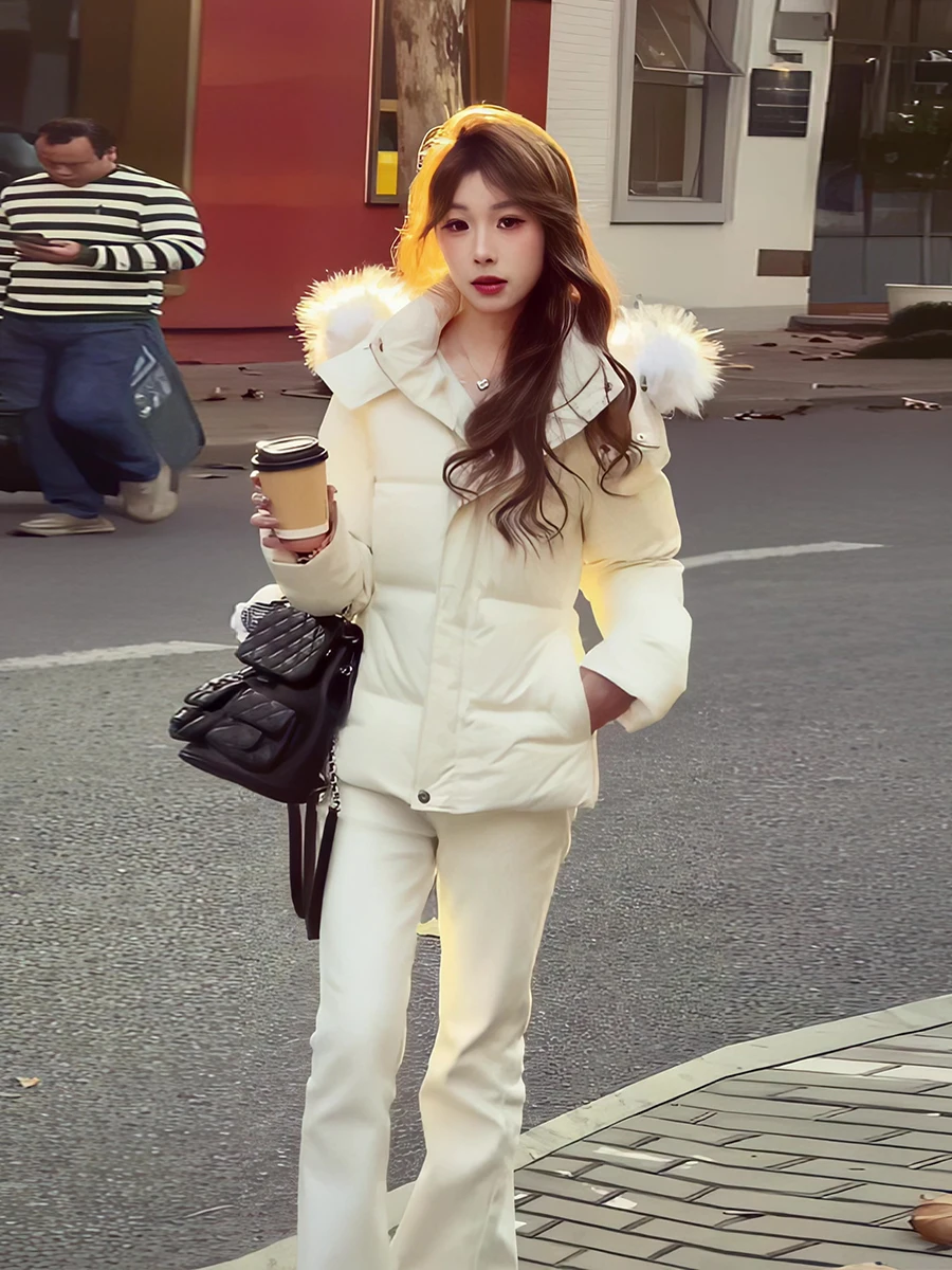 Women's down Jacket Hooded Coat Large Fur Collar White Duck down Quilted Warmth Thickened Long Sleeve Zipper Closure Fashionable
Women's down Jacket Hooded Coat Large Fur Collar White Duck down Quilted Warmth Thickened Long Sleeve Zipper Closure Fashionable