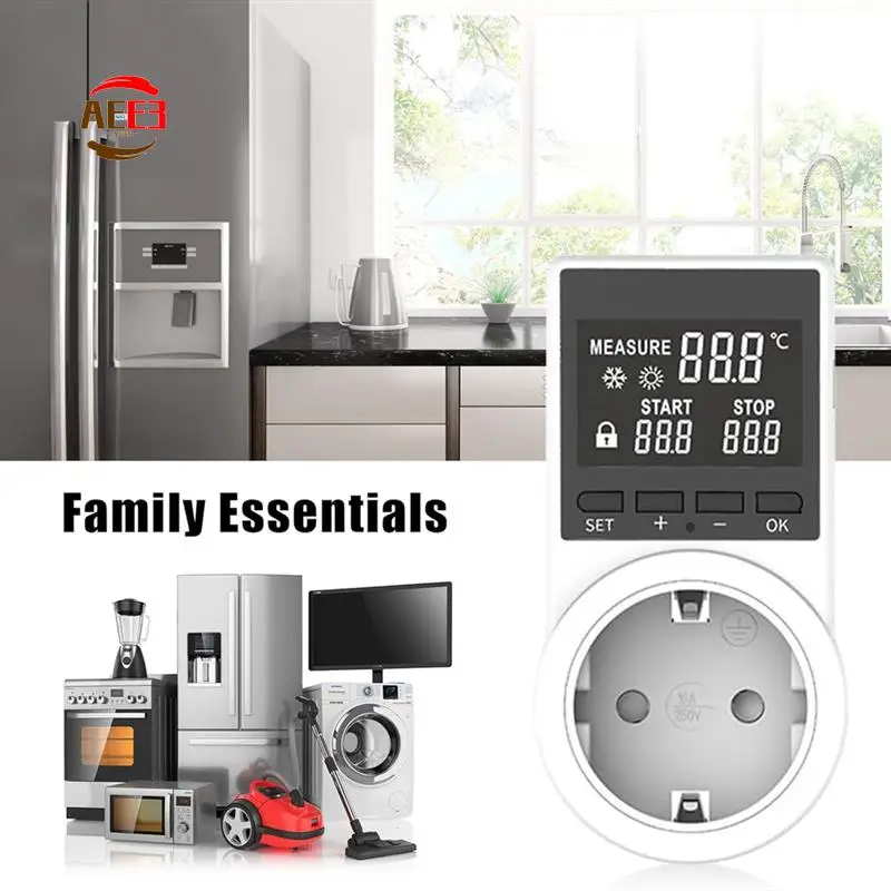 AEE3-Thermostat Socket, Heating Cooling Digital Time With Cable With Waterproof Head, LCD Screen Time Socket Probe EU Plug
AEE3-Thermostat Socket, Heating Cooling Digital Time With Cable With Waterproof Head, LCD Screen Time Socket Probe EU Plug
