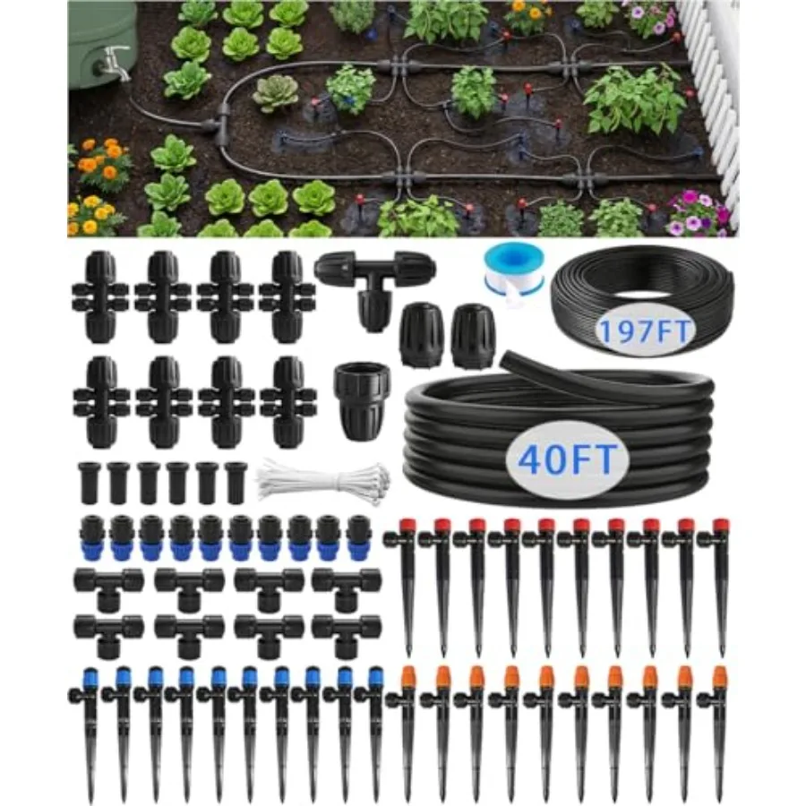 Fast-Lock Drip Irrigation System Kit for Garden Watering: UV-Resistant Black Polyethylene Leak-Proof Fast-Connect Fittings 40 A
Fast-Lock Drip Irrigation System Kit for Garden Watering: UV-Resistant Black Polyethylene Leak-Proof Fast-Connect Fittings 40 A