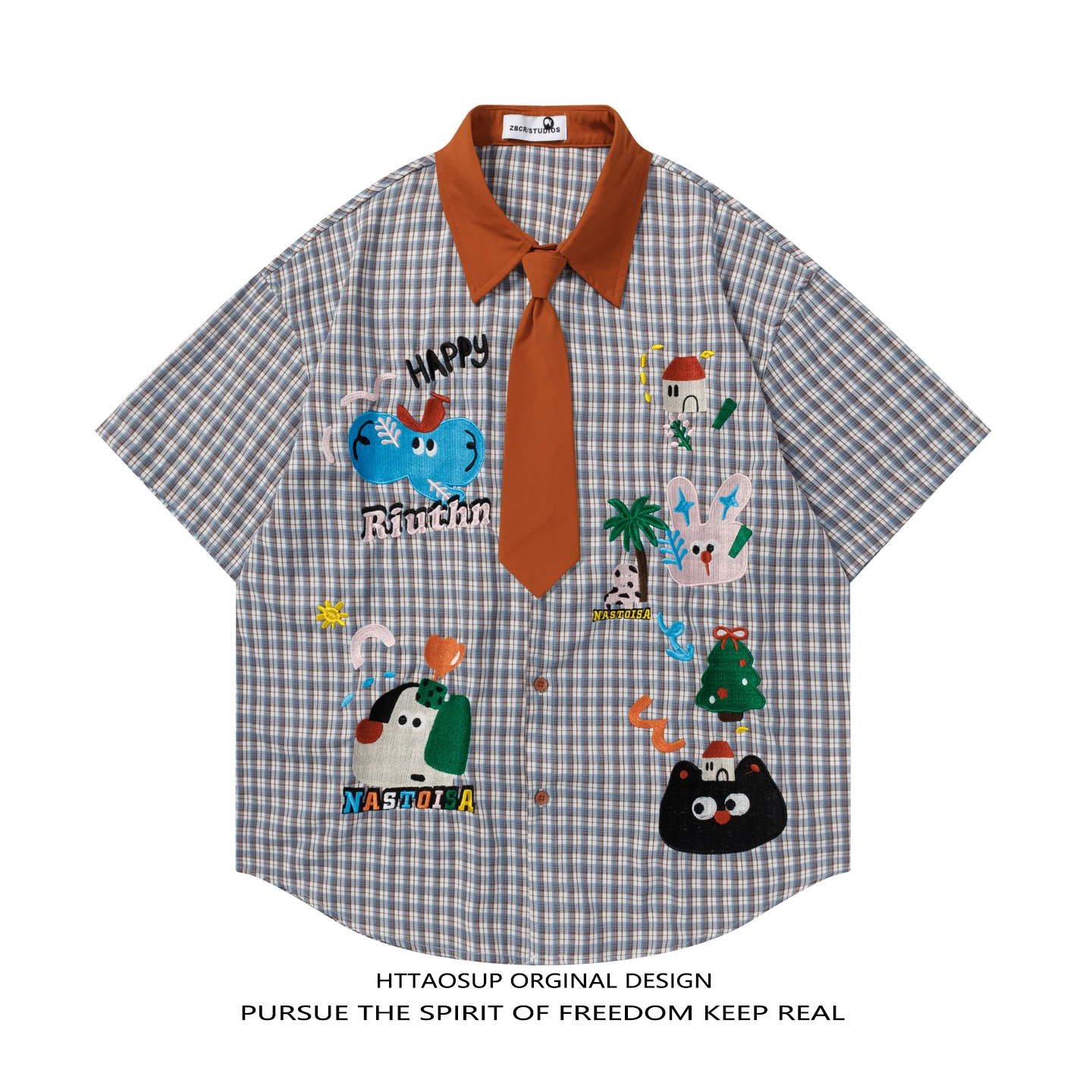 HTTAOSUP Cartoon Animal Embroidered Checkered Short Sleeve Casual Loose Men's Shirt Summer Color Block Tie Loose Fit Top
HTTAOSUP Cartoon Animal Embroidered Checkered Short Sleeve Casual Loose Men's Shirt Summer Color Block Tie Loose Fit Top