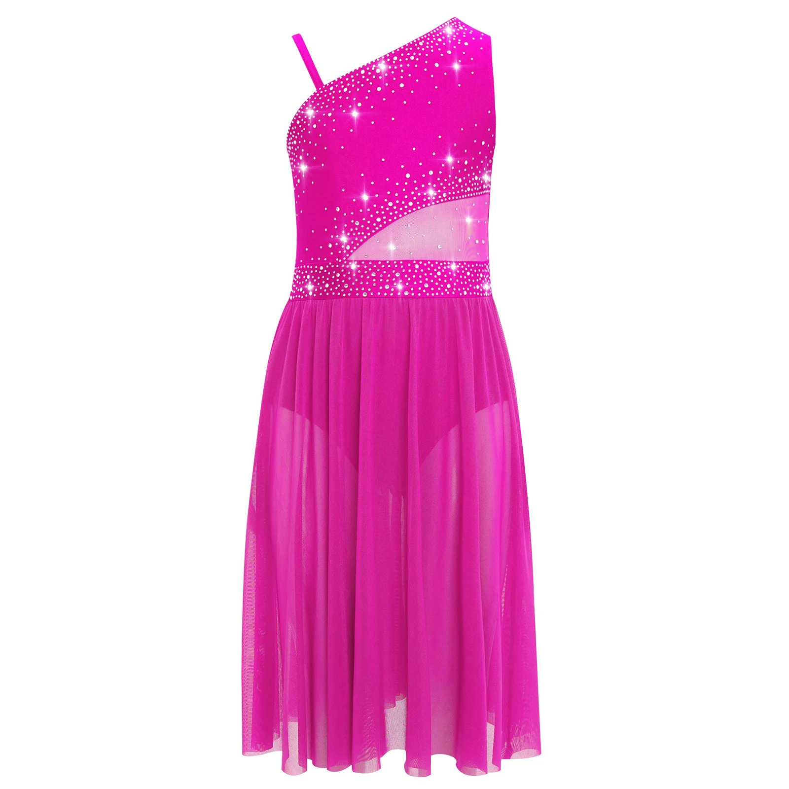 Kids Girls Lyrical Dance Dress Figure Skating Costume One Shoulder Sleeveless Mesh Splice Dress Gymnastics Ballet Dancewear
Kids Girls Lyrical Dance Dress Figure Skating Costume One Shoulder Sleeveless Mesh Splice Dress Gymnastics Ballet Dancewear