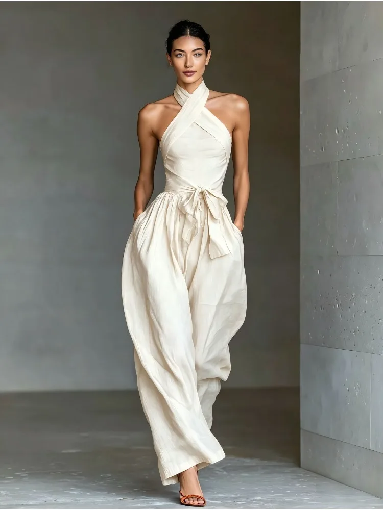 Summer High Waist Tie-up Wide Leg Pants Jumpsuit Woman Sexy Criss Cross Halter Backless Zips Romper Summer Solid Office Overalls
Summer High Waist Tie-up Wide Leg Pants Jumpsuit Woman Sexy Criss Cross Halter Backless Zips Romper Summer Solid Office Overalls