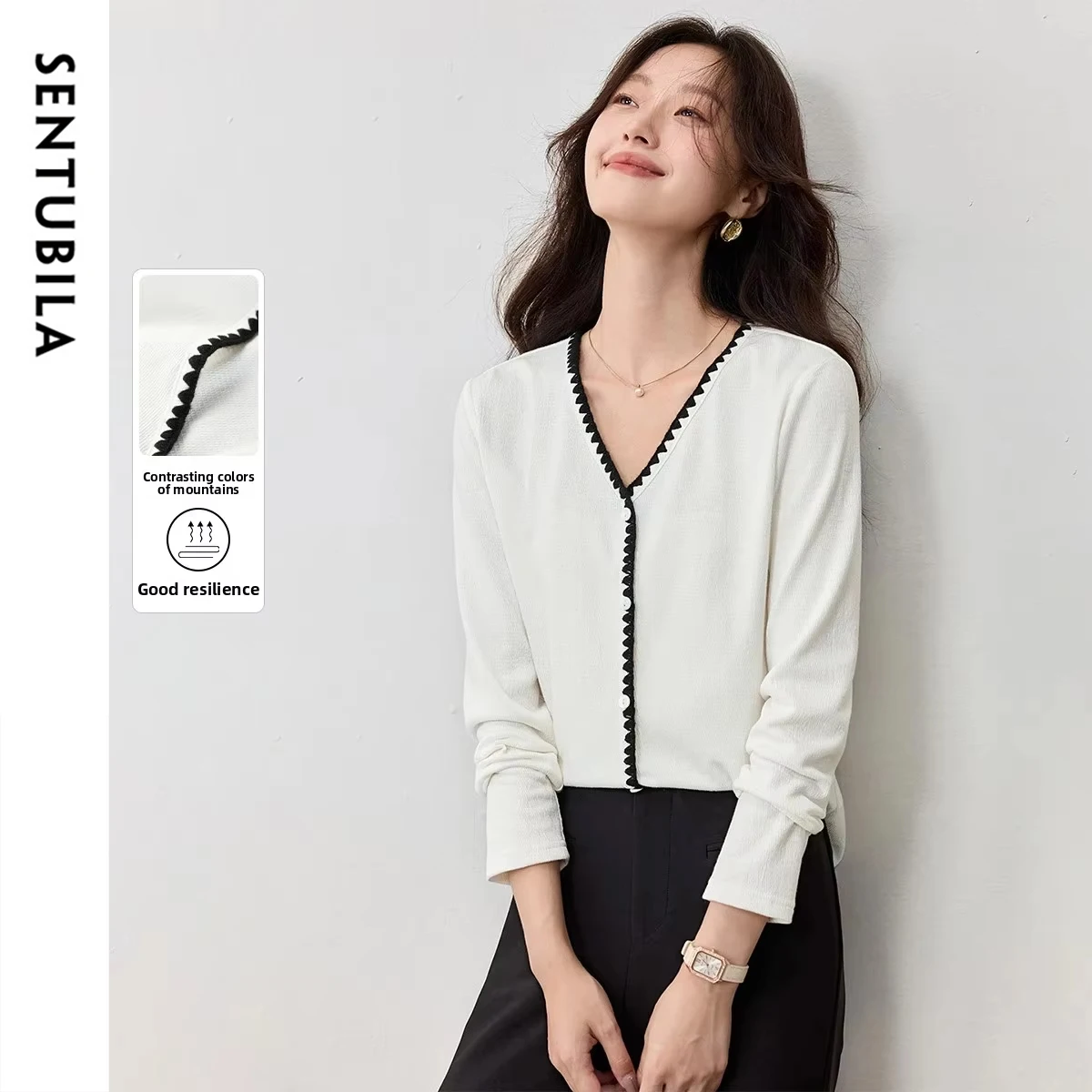 SENTUBILA женские текстурированные вязаные пуловеры, осень 2022, волнистый узор, макетная планка, мягкие пуговицы, эластичный комфортный топ 153SF2955
SENTUBILA женские текстурированные вязаные пуловеры, осень 2022, волнистый узор, макетная планка, мягкие пуговицы, эластичный комфортный топ 153SF2955