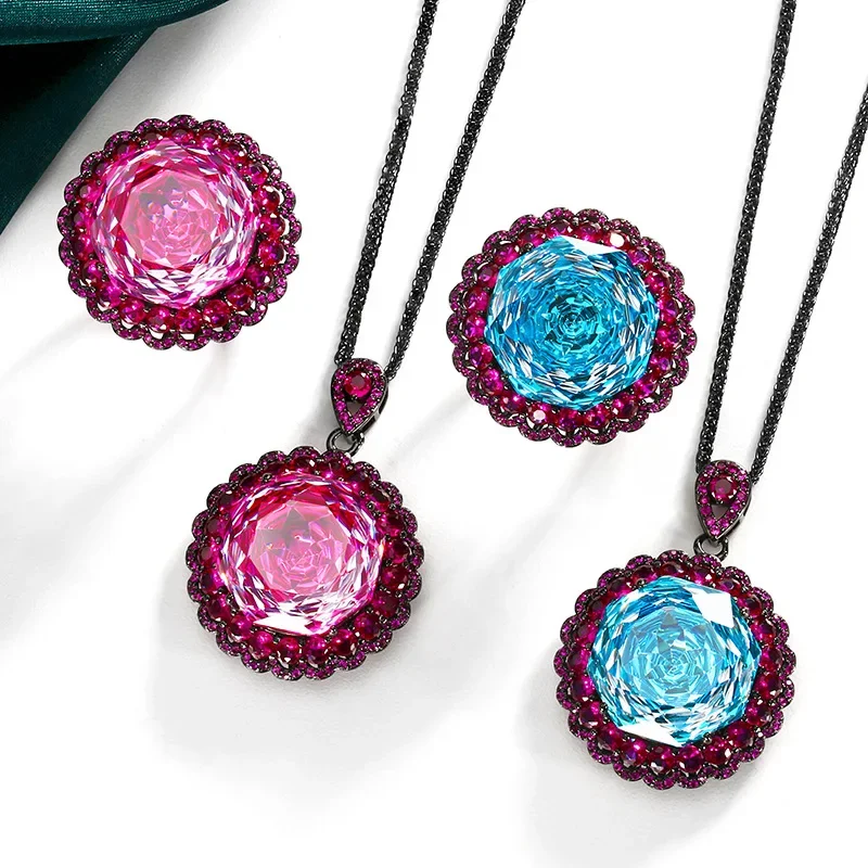 Luxurious Multicolor Gemstone Necklaces Adjustable Ring for Women Pink Blue Sparkling Centerpieces Elegant Fashion Jewelry Gift
Luxurious Multicolor Gemstone Necklaces Adjustable Ring for Women Pink Blue Sparkling Centerpieces Elegant Fashion Jewelry Gift