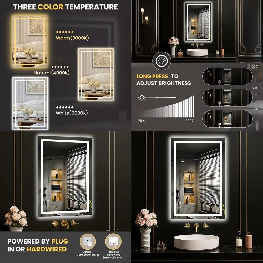 30x20 Inch LED Illuminated Mirror, Anti-Fog, Dimmable, with Memory Function, Easy Install, Clear Reflection
30x20 Inch LED Illuminated Mirror, Anti-Fog, Dimmable, with Memory Function, Easy Install, Clear Reflection