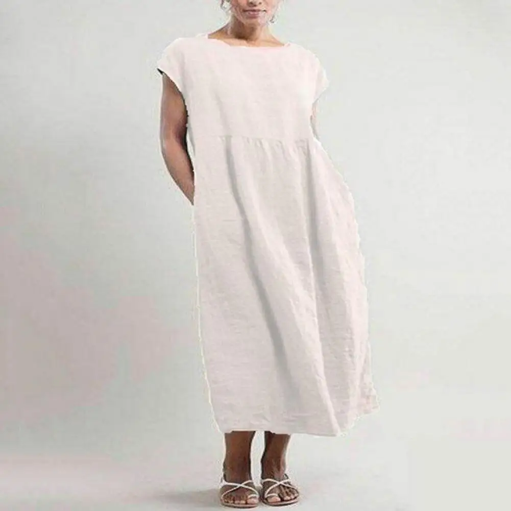 Women Dress Short Sleeve Casual Breathable Solid Color A-Line Dual Pockets Midi Dress for Daily Wear
Women Dress Short Sleeve Casual Breathable Solid Color A-Line Dual Pockets Midi Dress for Daily Wear