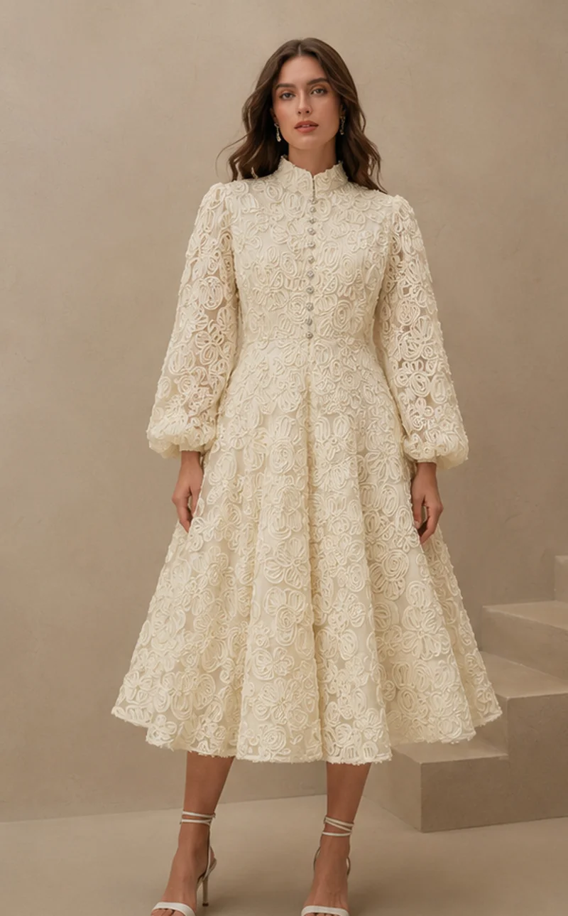 Elegant Romantic 3D Floral A-line Long Sleeve Women Dress Spring Summer
Elegant Romantic 3D Floral A-line Long Sleeve Women Dress Spring Summer
