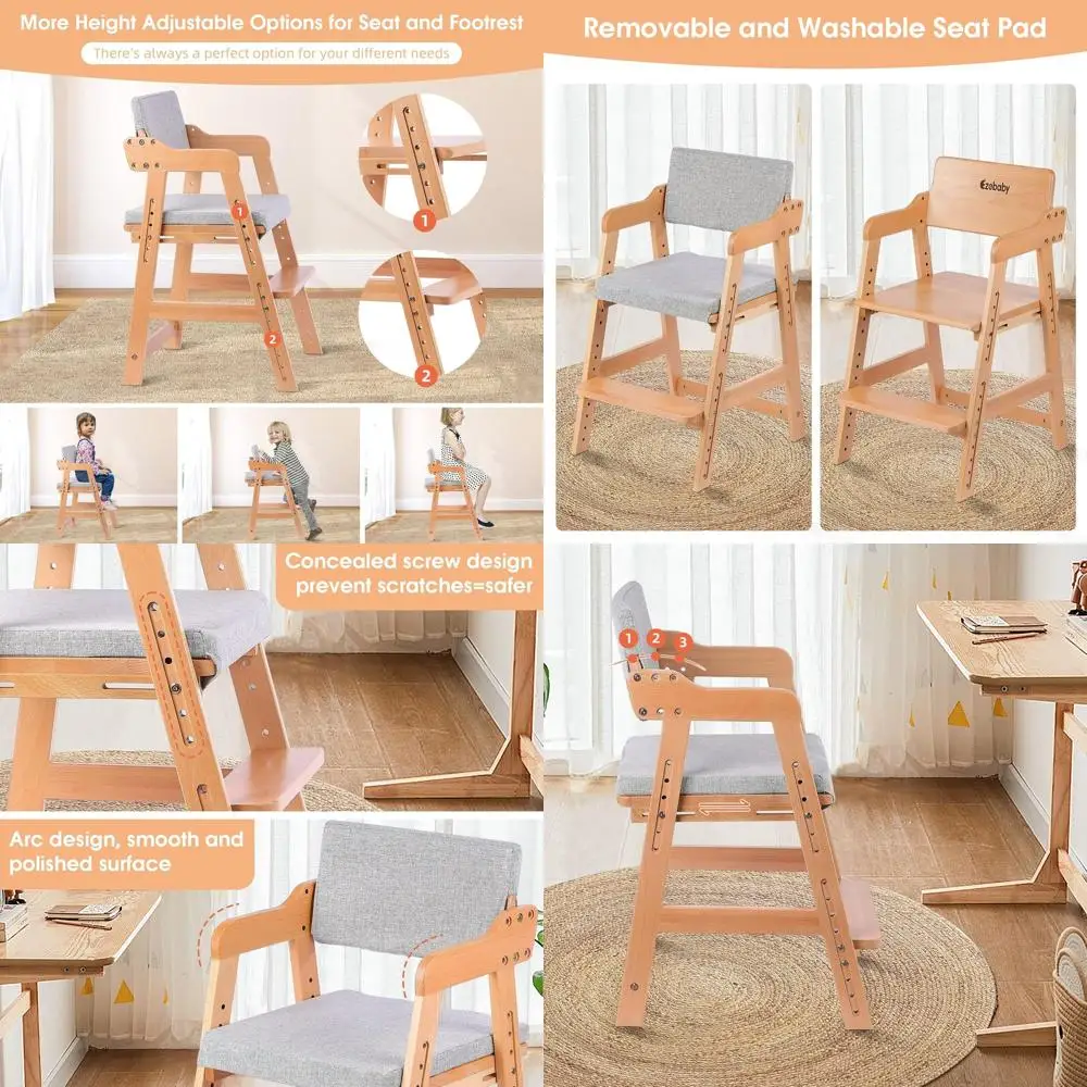 Регулируемый деревянный стул для детей: от малышей до подростков, со съемной подушкой и ступеньками
Регулируемый деревянный стул для детей: от малышей до подростков, со съемной подушкой и ступеньками