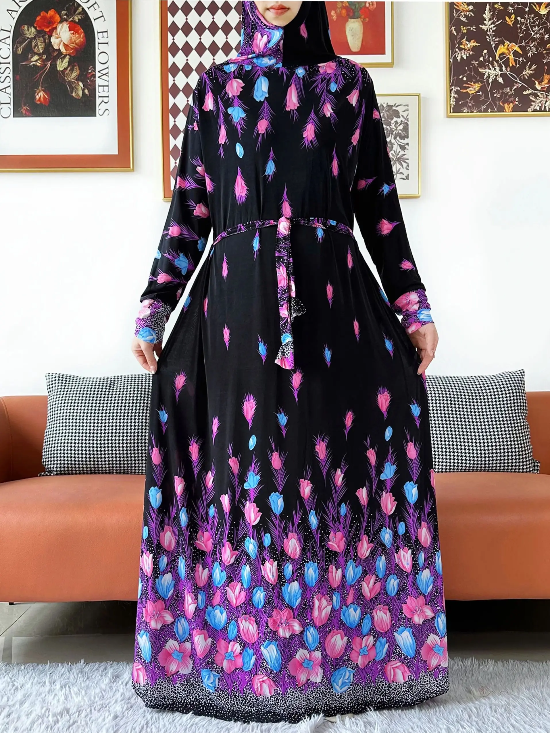 Latest Floral Ramadan Abaya Muslim Dress Khimar Kaftan Abaya Robe with Attached Hijab Middle East Prayer Garment for Women
Latest Floral Ramadan Abaya Muslim Dress Khimar Kaftan Abaya Robe with Attached Hijab Middle East Prayer Garment for Women