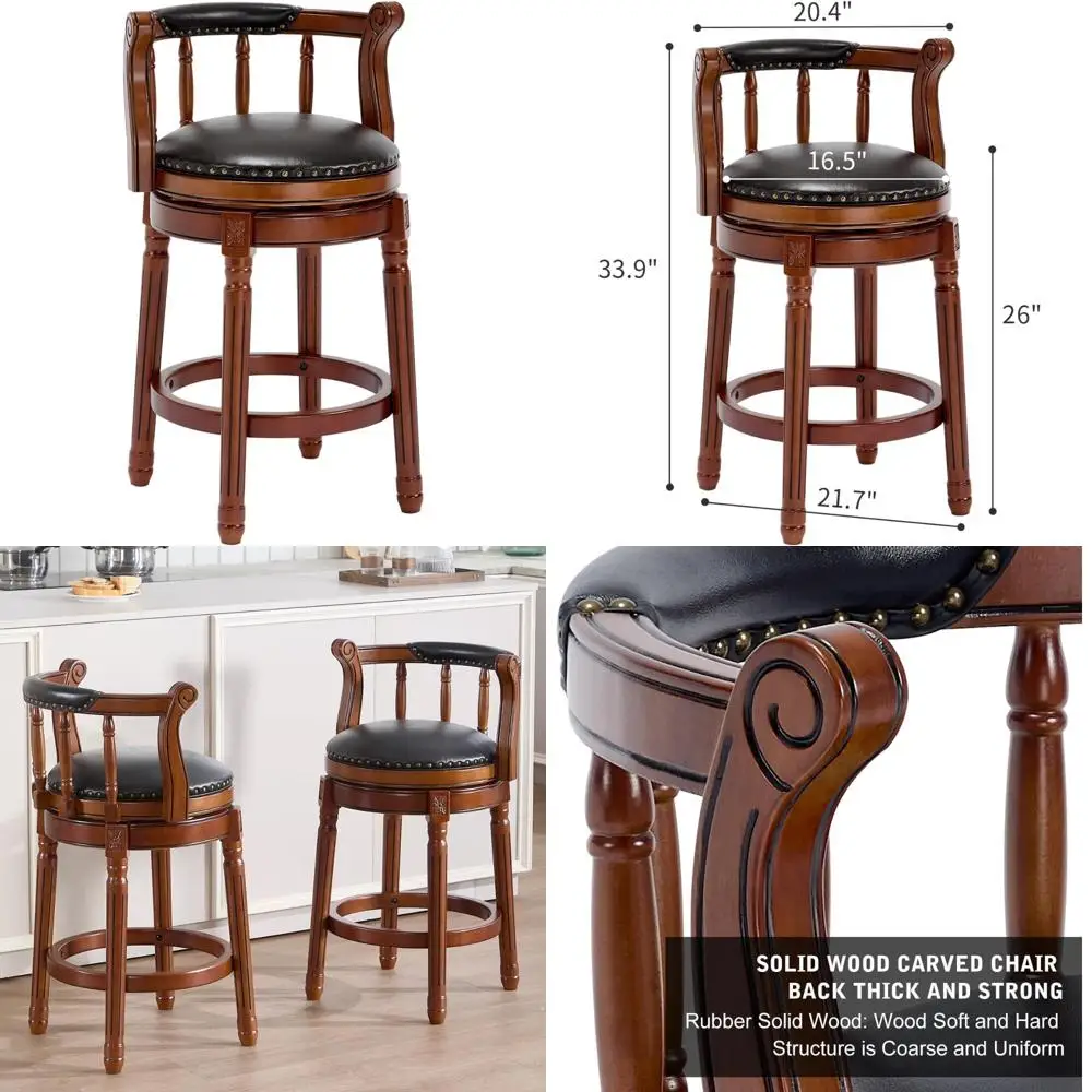 Leather and Wooden Bar Stools with 360-Degree Swivel and Back Support for Kitchen Counter Height Seating
Leather and Wooden Bar Stools with 360-Degree Swivel and Back Support for Kitchen Counter Height Seating