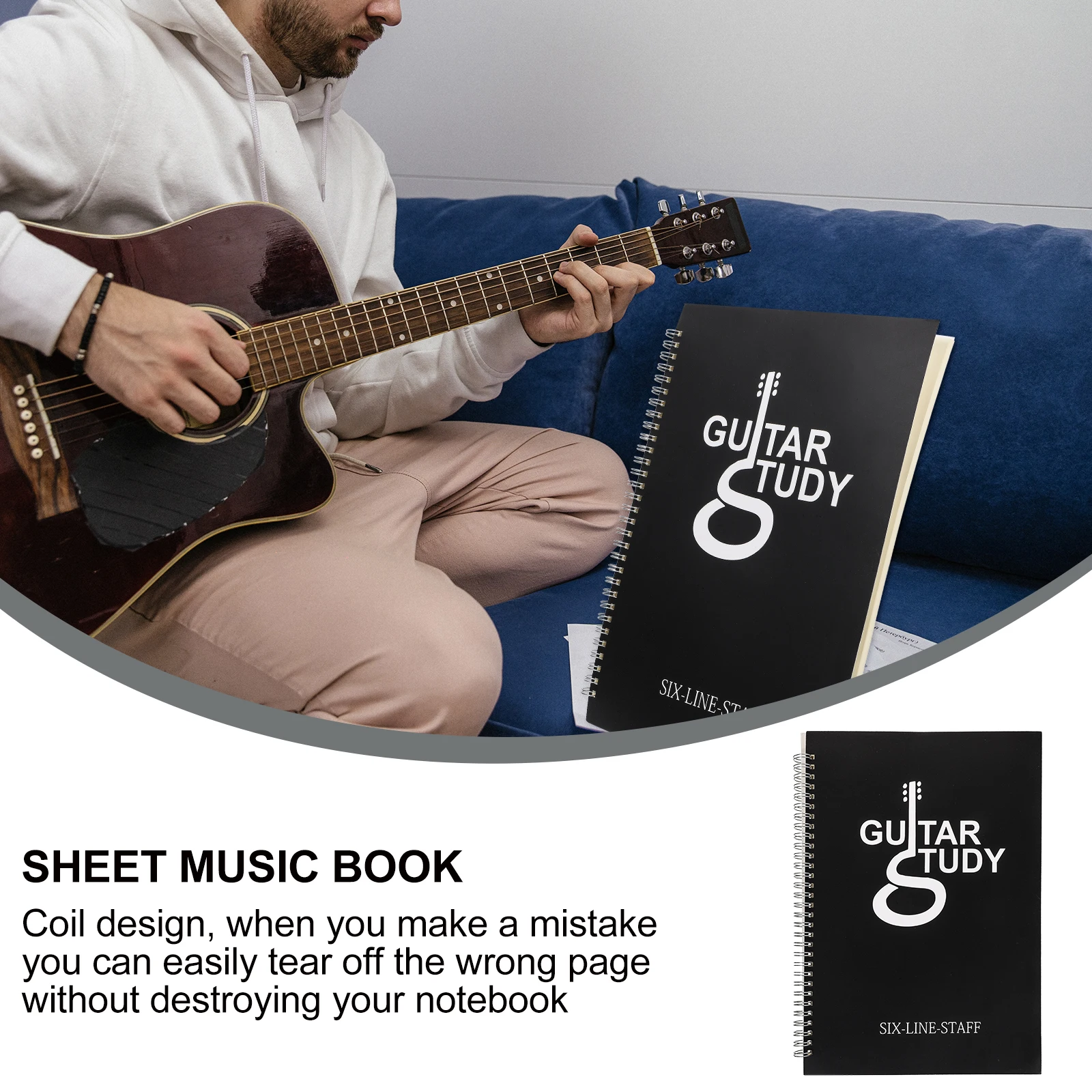 Six Book A4 Guitar Music Notebook DIY Sheet Chord Beginner Manuscript Tear Pages Portable Practice Song Writing
Six Book A4 Guitar Music Notebook DIY Sheet Chord Beginner Manuscript Tear Pages Portable Practice Song Writing