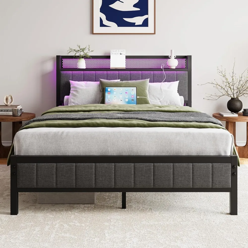 Full Size Bed Frame with Storage Headboard/LED Lights,Heavy Duty Metal Upholstered Platform Bed Frame Full Size with Char
Full Size Bed Frame with Storage Headboard/LED Lights,Heavy Duty Metal Upholstered Platform Bed Frame Full Size with Char