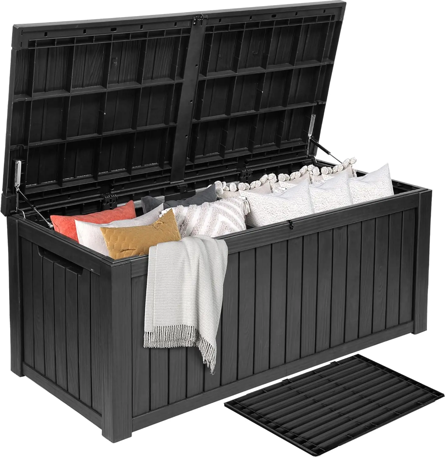 150 Gallon XL Deck Box with Divider & Lockable Lid, Waterproof Resin Outdoor Storage for Patio, Garden, Poolside, Cushions
150 Gallon XL Deck Box with Divider & Lockable Lid, Waterproof Resin Outdoor Storage for Patio, Garden, Poolside, Cushions