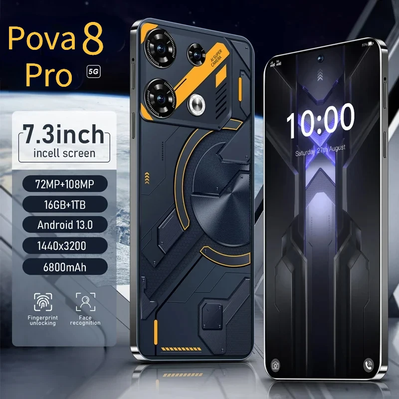Original Pova 8Pro 5G Mobile Phone 7.3 HD Screen 16GB+1TB 6800Mah 72MP OTG Android 13 Dual SIM Unlocked Mobile Phone
Original Pova 8Pro 5G Mobile Phone 7.3 HD Screen 16GB+1TB 6800Mah 72MP OTG Android 13 Dual SIM Unlocked Mobile Phone